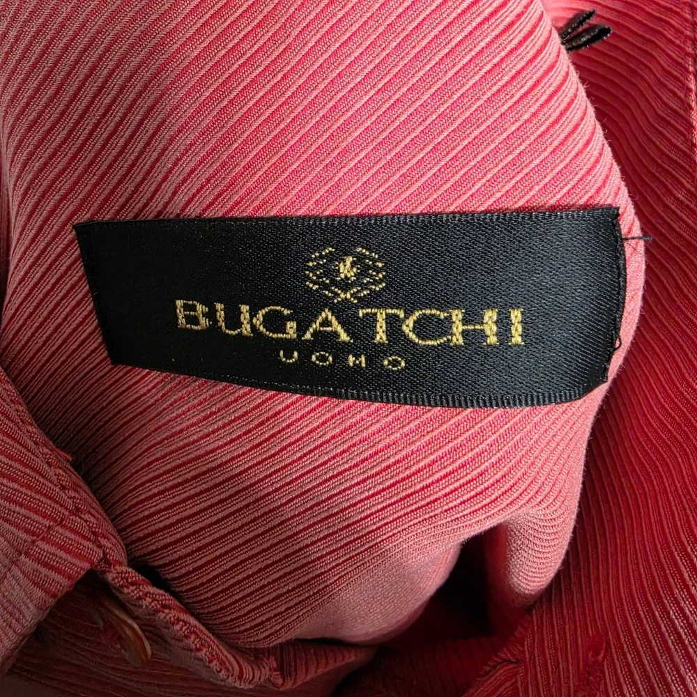 Bugatchi Uomo Mens Medium Coral Ribbed Textured Long Sleeve Button Down Shirt - Picture 7 of 10